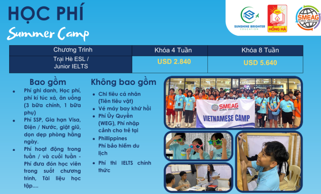 Bảng phí tham gia du học hè Philippines tại SMEAG